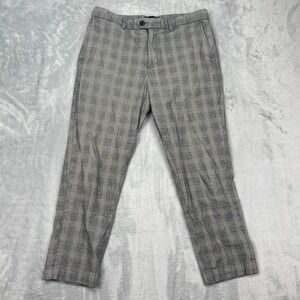 Banana Republic Chino Pants Mens 34x30 Gray‎ Plaid Flat Front Slim Tapered Fit